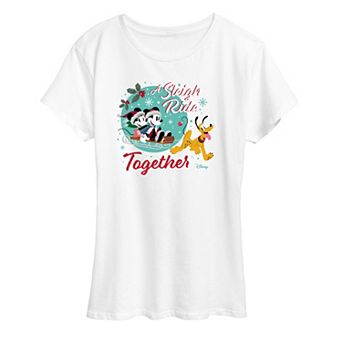 Disney's Mickey & Minnie Mouse & Pluto Women's Sleigh Ride Together Graphic Tee