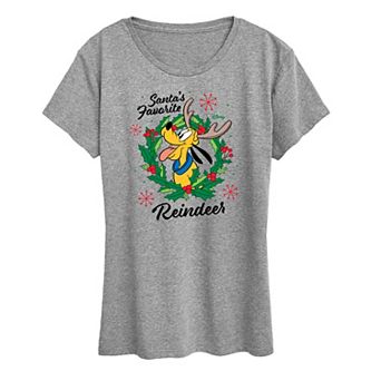 Disney's Pluto Women's "Santa's Favorite Reindeer" Christmas Graphic Tee