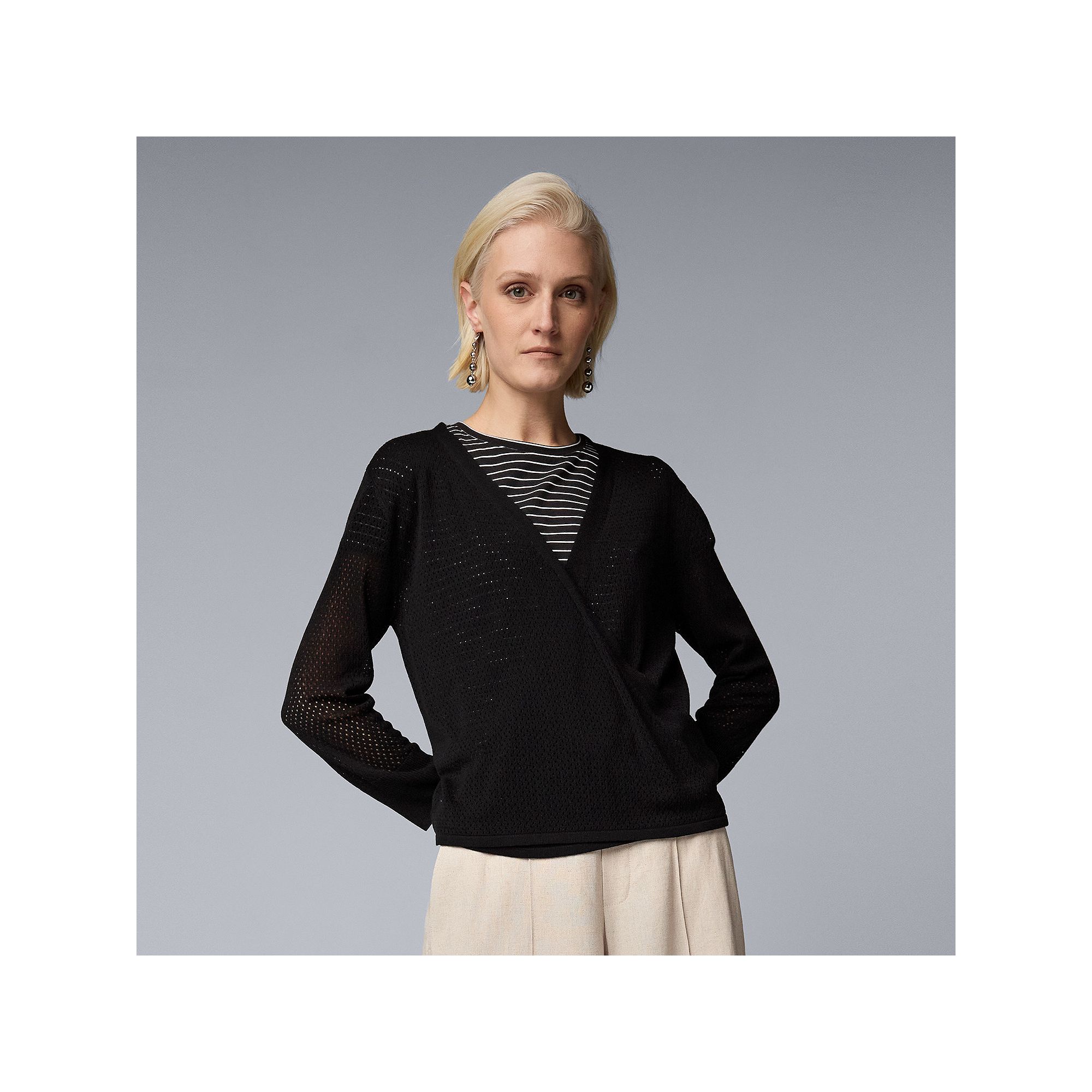 Womens Simply Vera Vera Wang Mesh Stitch Four-Way Cardigan, Size: XS, Blac