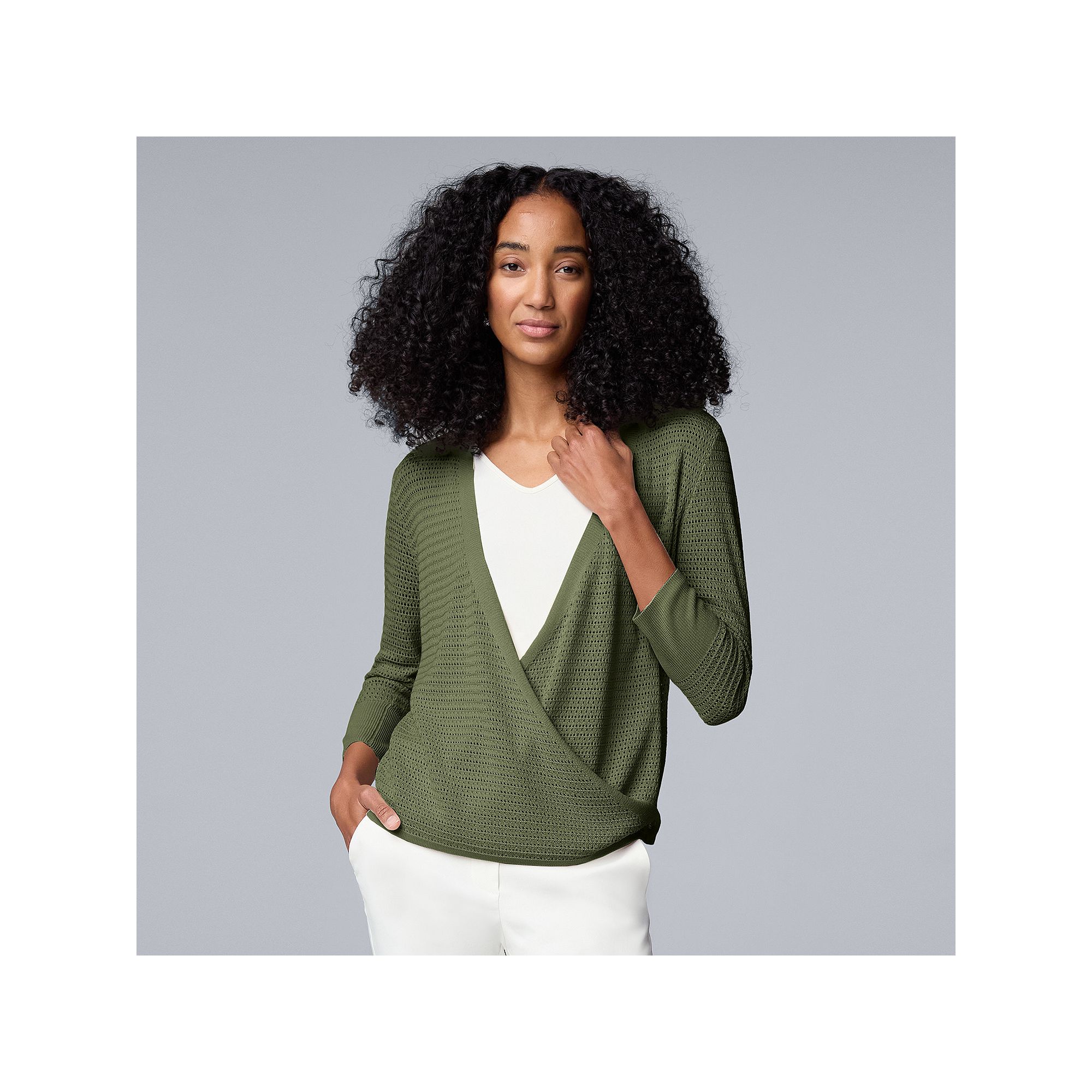 Womens Simply Vera Vera Wang Mesh Stitch Four-Way Cardigan, Size: XS, Care