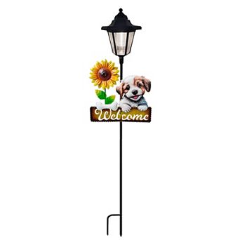 Crosslight Welcome Dog Sunflower Solar Light Garden Stake