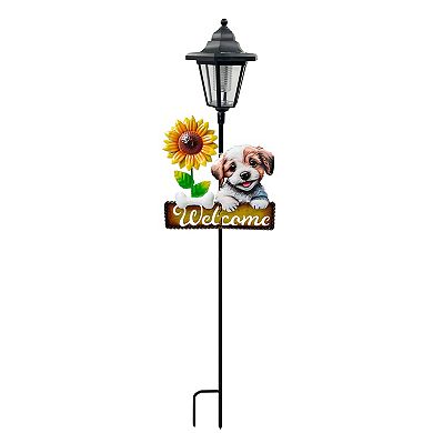 Crosslight Welcome Dog Sunflower Solar Light Garden Stake
