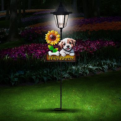 Crosslight Welcome Dog Sunflower Solar Light Garden Stake