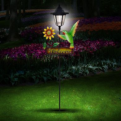Crosslight Welcome Hummingbird Solar Light Garden Stake
