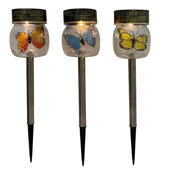Crosslight 3Piece Decorative Solar Mason Jar Butterfly Pathway Lights