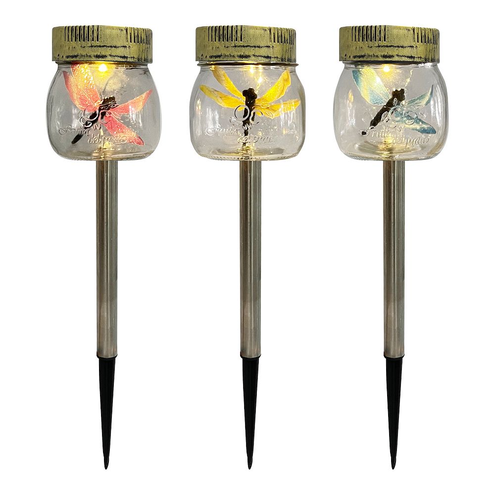 Crosslight 3-Pack Solar Dragon Fly Glass Jar Lights