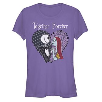 Disney's The Nightmare Before Christmas Jack And Sally Heart Patch Juniors' Graphic Tee