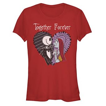 Disney's The Nightmare Before Christmas Jack And Sally Heart Patch Juniors' Graphic Tee