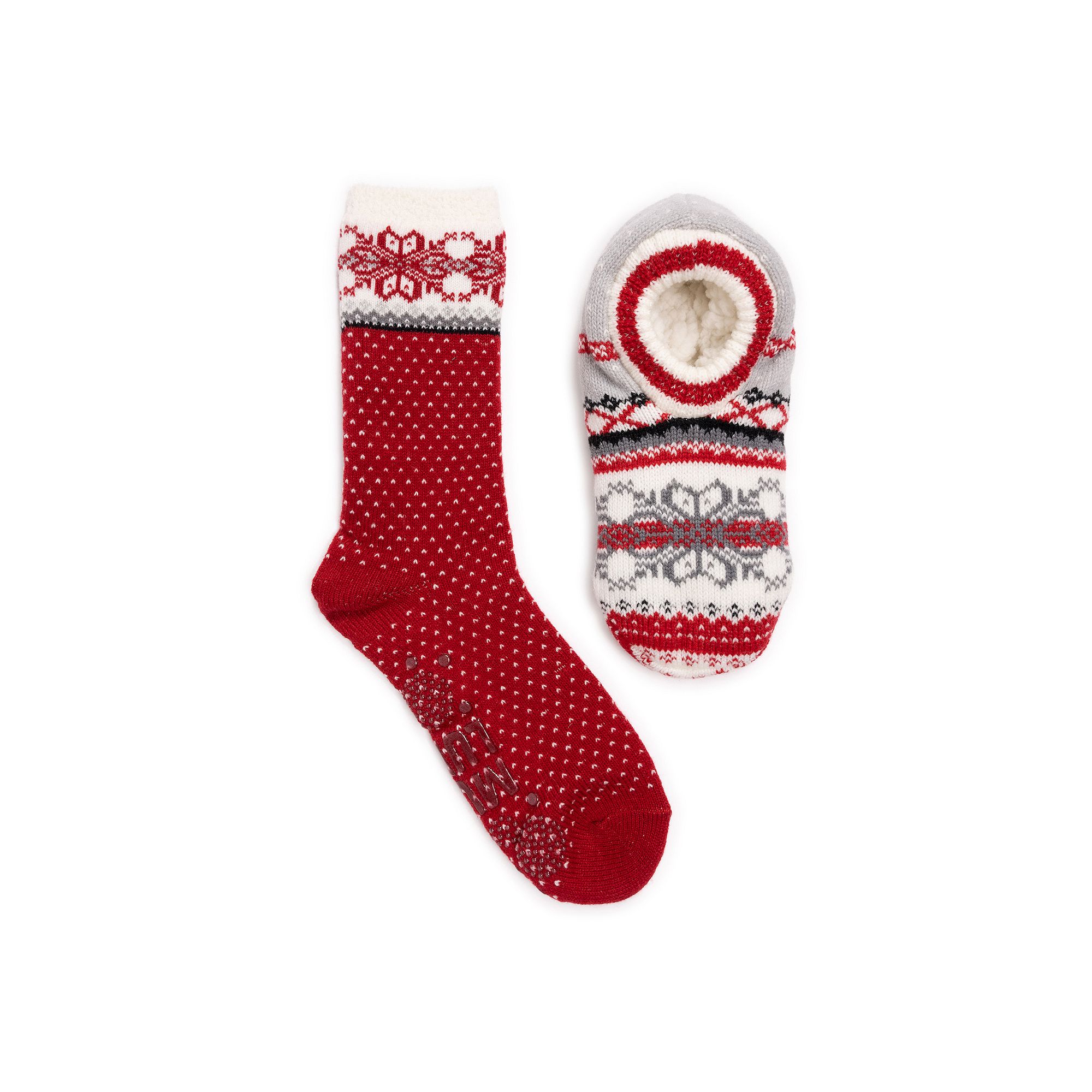 Womens MUK LUKS Ballerina Crew & Bootie Slipper Socks Set, Grey