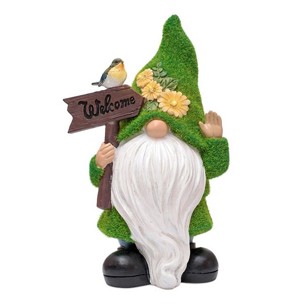 Melrose International Iron Metal Standing Garden Gnome with Flower (Set of 2)