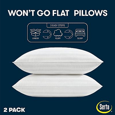 Serta Won t Go Flat Standard Queen 2 Pack Pillow Set White