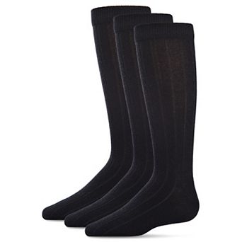 3 Pair Boys Basic Cotton Blend Ribbed Crew Socks