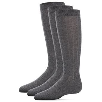 3 Pair Boys Basic Cotton Blend Ribbed Crew Socks