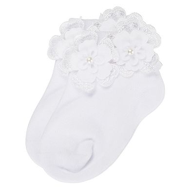 Little Kids Dual Flower Girls Cotton Blend Anklet Sock