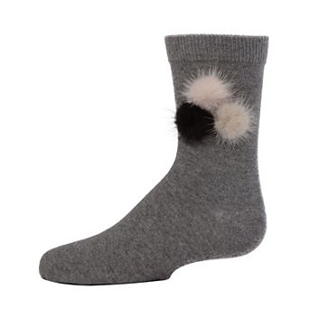 Fluffy Trio Pom-Pom Cotton Blend Crew Socks