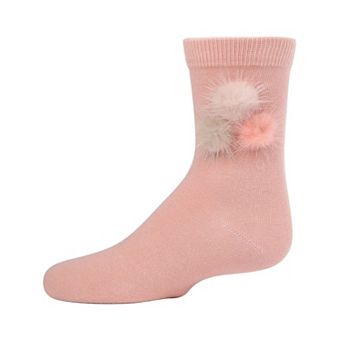 Fluffy Trio Pom-Pom Cotton Blend Crew Socks