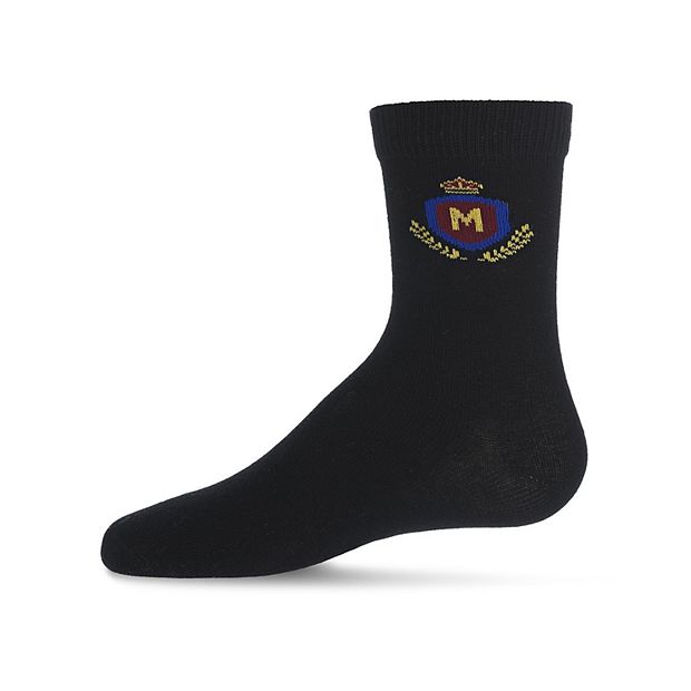 Memoi Boys Stitched M Crest Solid Color Dress Crew Socks 8-9 / Black