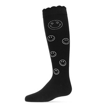 Little Kids Jeweled Smiley Face Cotton Blend Knee High Socks
