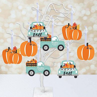 Big Dot of Happiness Happy Fall Truck - Harvest Pumpkin Decor - Tree Ornaments - Set of 12