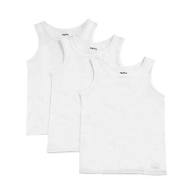 Boys Shorter White Cotton Blend Tank Top 3 Pack