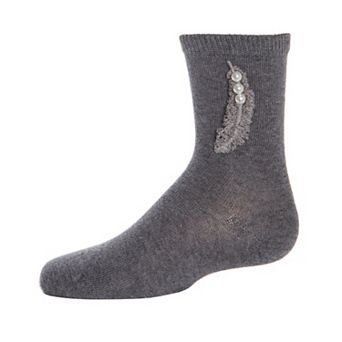 Feathery Combed Cotton Faux Pearl Girls Crew Socks