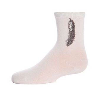 Feathery Combed Cotton Faux Pearl Girls Crew Socks
