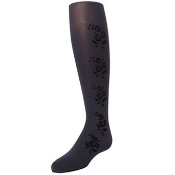 Flocked Floral Girls Opaque Tights