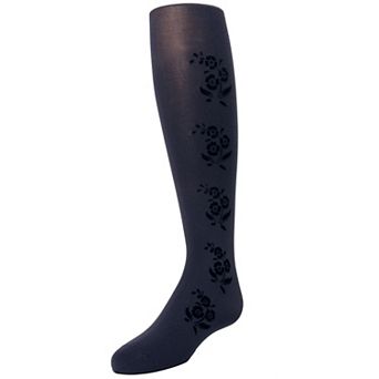 Flocked Floral Girls Opaque Tights