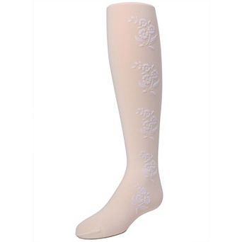 Flocked Floral Girls Opaque Tights