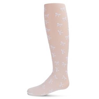 Flocked Sheer Bouncing Bow Girls Tights