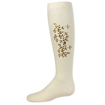 Foil and Foliage Cotton Blend Girls Knee Socks