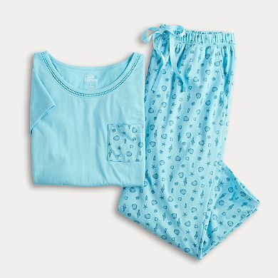 Petite Croft & Barrow® Short Sleeve Pajama Top & Pajama Pants Set