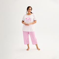 Women's Plus Size Short Sleeve Top and Pants Pajama Set Pink 3X - White Mark