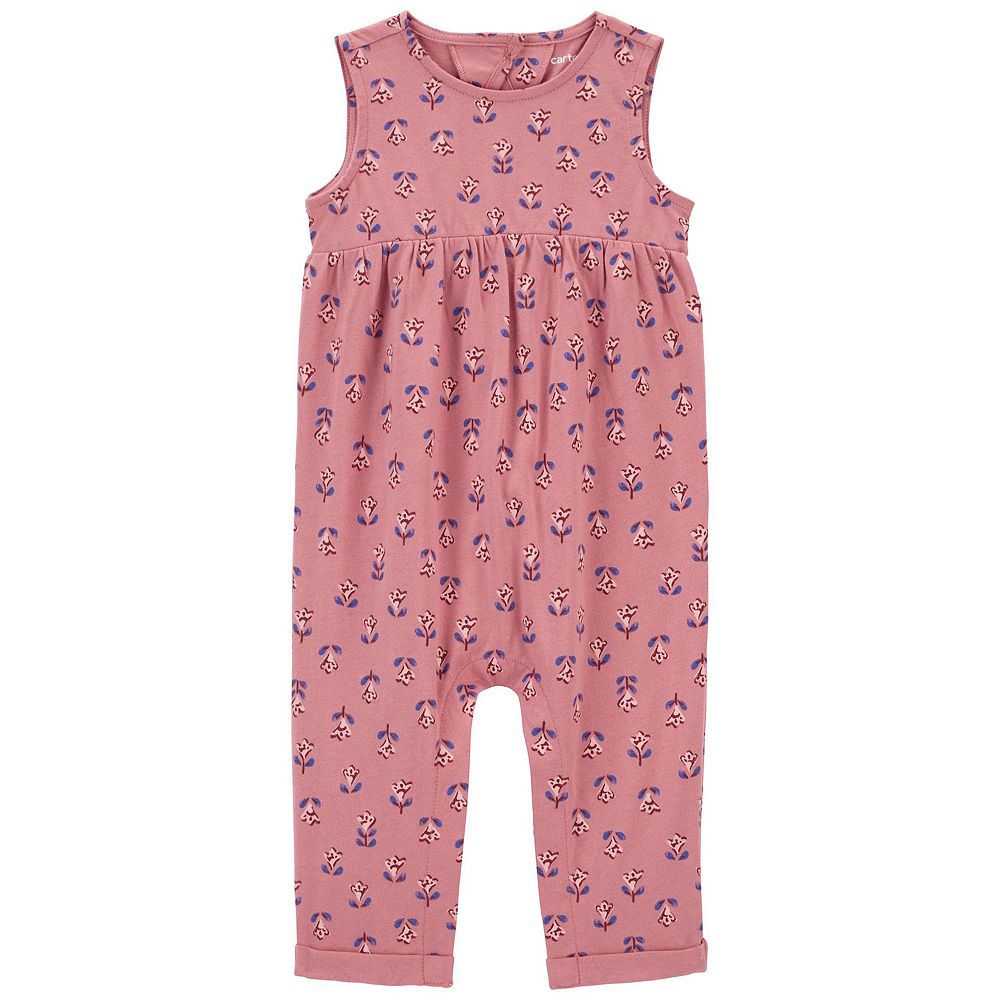 Babyhug 100% Cotton Singlet Sleeves Jumpsuit Floral Print - Navy Blue