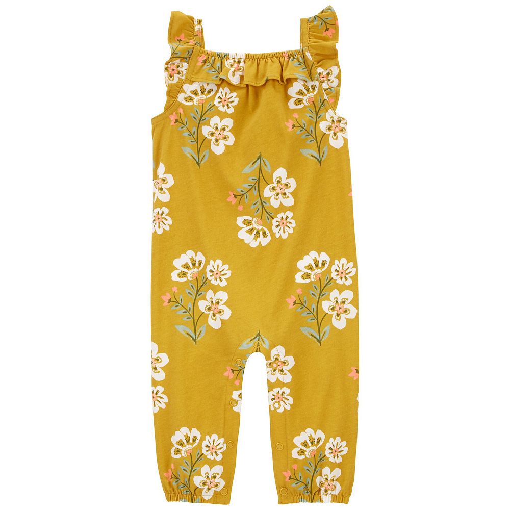 Babyhug 100% Cotton Knit Yarn Dyed Sleeveless Jumpsuit with Floral Print - Green main image 1