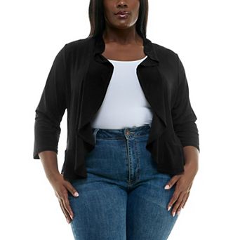 Plus Size Nina Leonard Ruffle Front Bolero Cardigan Sweater
