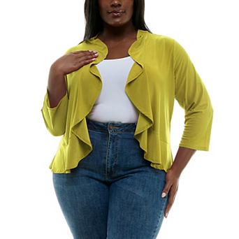 Plus Size Nina Leonard Ruffle Front Bolero Cardigan Sweater