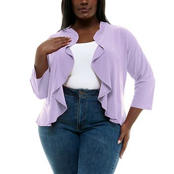 Plus Size Nina Leonard Ruffle Front Bolero Cardigan Sweater