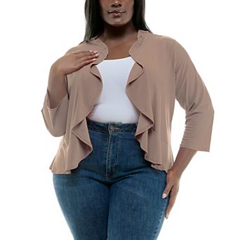 Plus Size Nina Leonard Ruffle Front Bolero Cardigan Sweater