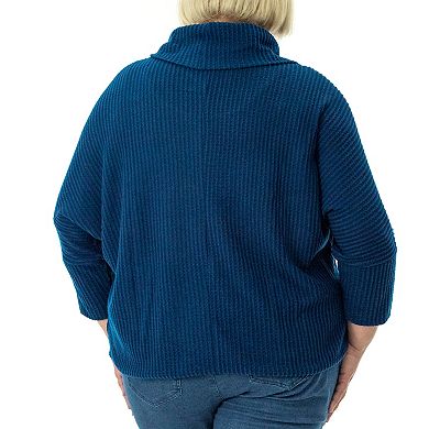 Women's Plus Size Nina Leonard Cowl Neck Waffle Top