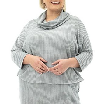 Plus Size Nina Leonard Cowl Neck Waffle Top