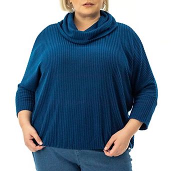 Plus Size Nina Leonard Cowl Neck Waffle Top