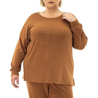 Plus Size Nina Leonard Drop Shoulder Crewneck Top