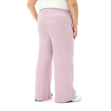 Plus Size Nina Leonard Waffle Knit Relaxed Wide Leg Drawstring Pants