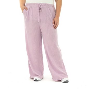 Plus Size Nina Leonard Waffle Knit Relaxed Wide Leg Drawstring Pants