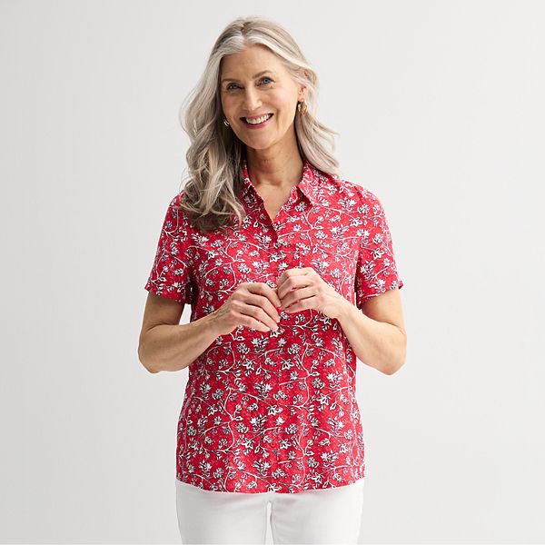 売れ筋商品|||ルビーロード カットソー トップス レディース Petite Lotus Patchwork Button Front Camp Shirt Black/White Petite Women's Lotus Patchwork Button Front Camp Shirt