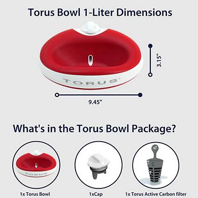 Torus Pet Torus Mini 1-Liter Automatic Dispenser Cordless Water Bowl for Dogs and Cats