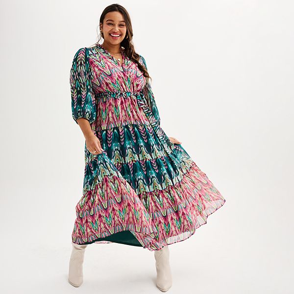 Plus Size Maison Tara Flowy Faux Wrap Midi Dress