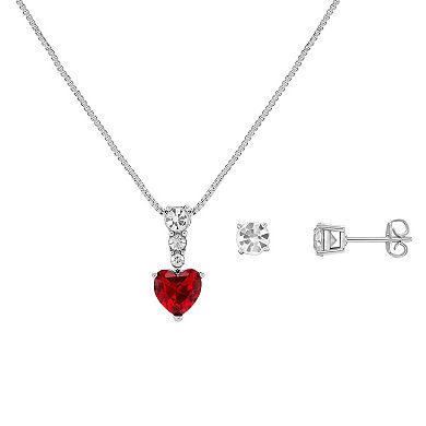 Brilliance Crystal Heart Pendant & Stud Earring Set in Ornament Gift Box