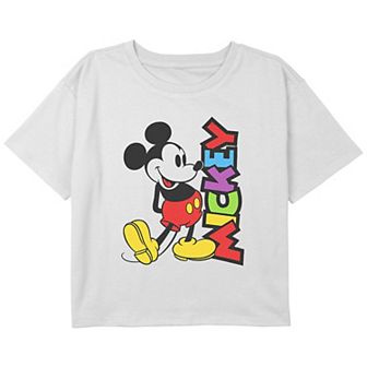 Girls Mickey Mouse Bright Colors Name Boxy Cropped Graphic Tee